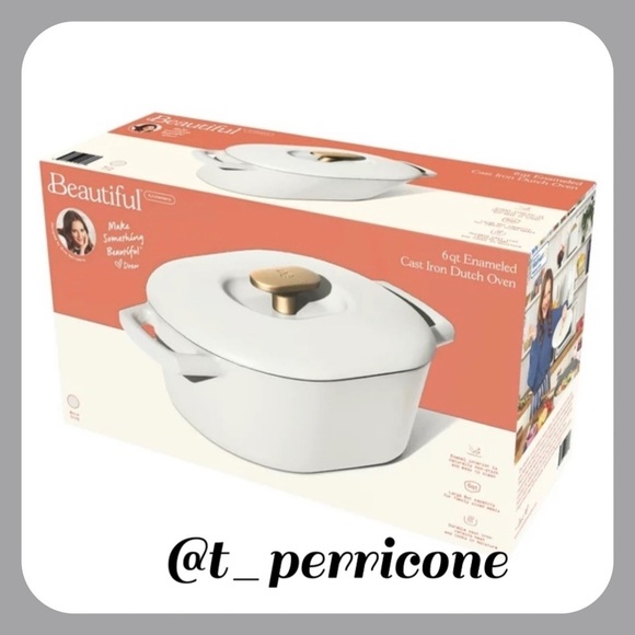 ♠️ New Beautiful 6QT Enamel Dutch Oven, White Icing by Drew Barrymore - Picture 2 of 10